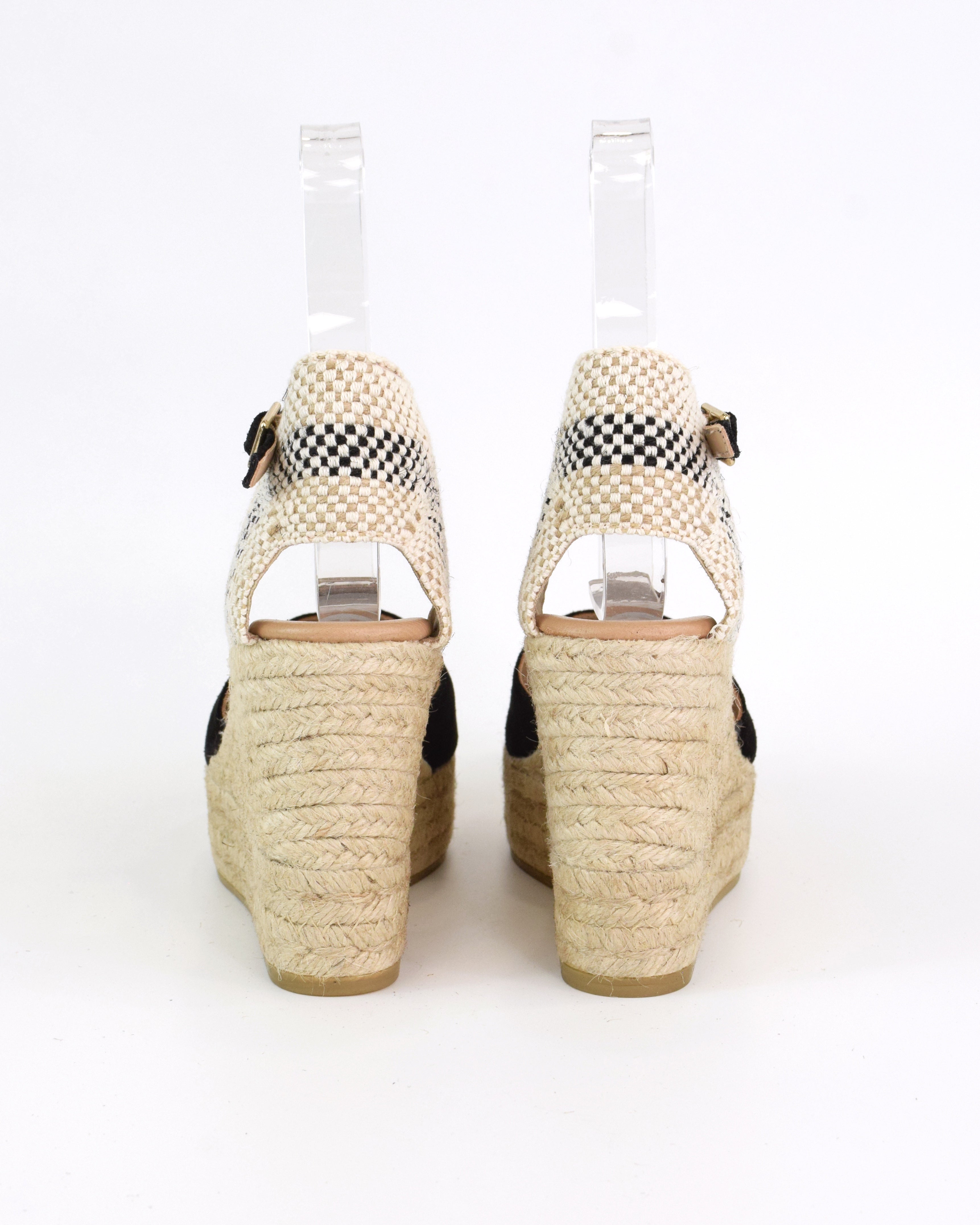 Espadrilles in camoscio con zeppa e tallone intrecciato