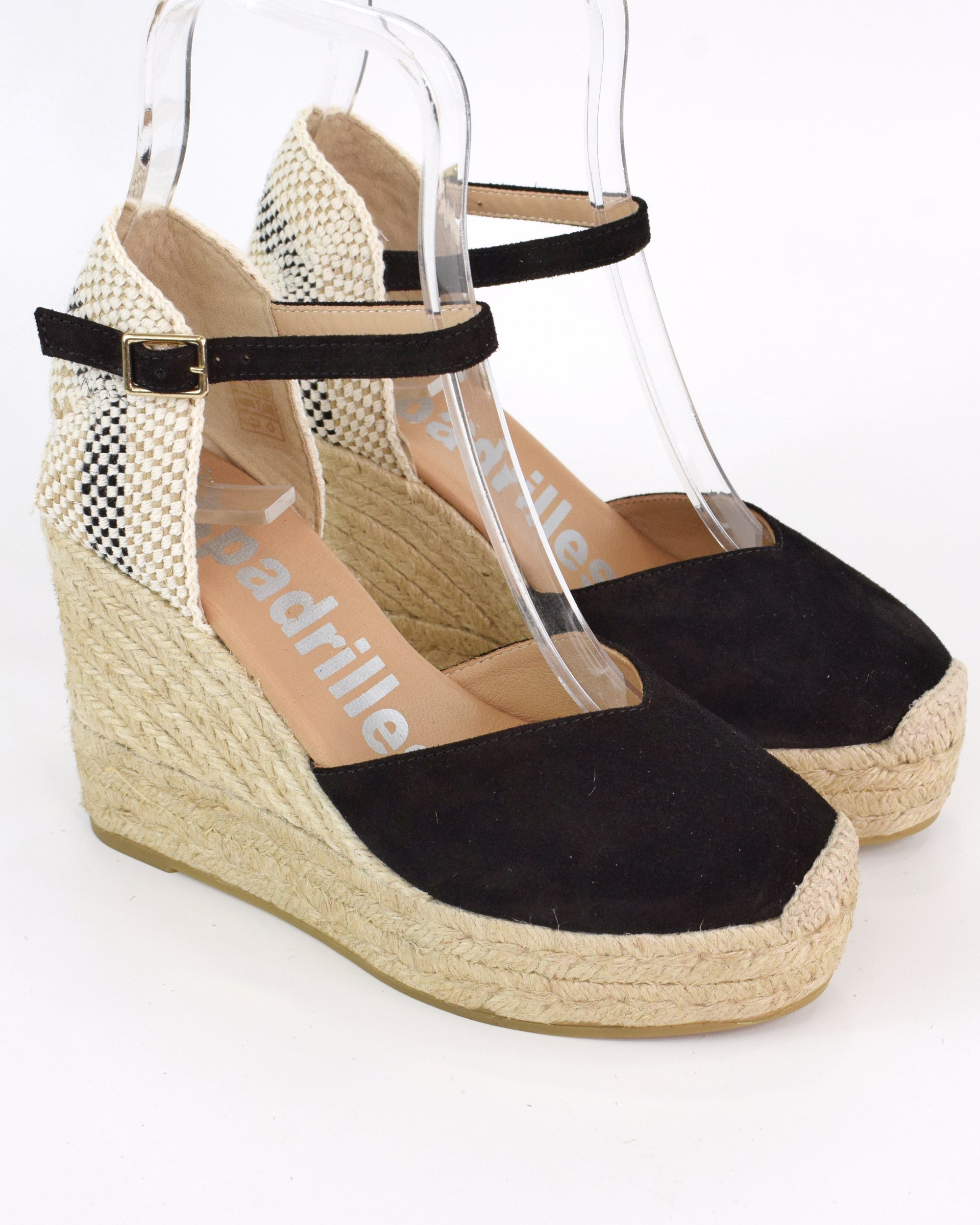 Espadrilles in camoscio con zeppa e tallone intrecciato