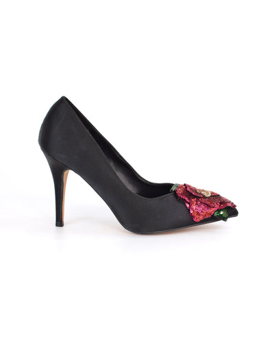 Decollete tacco alto con fiore pailettes