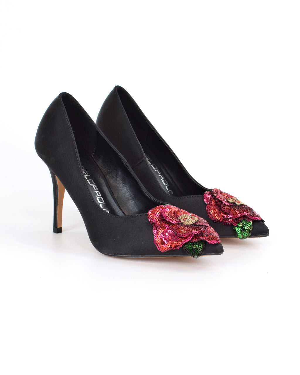 Décolleté tacco alto con fiore pailettes