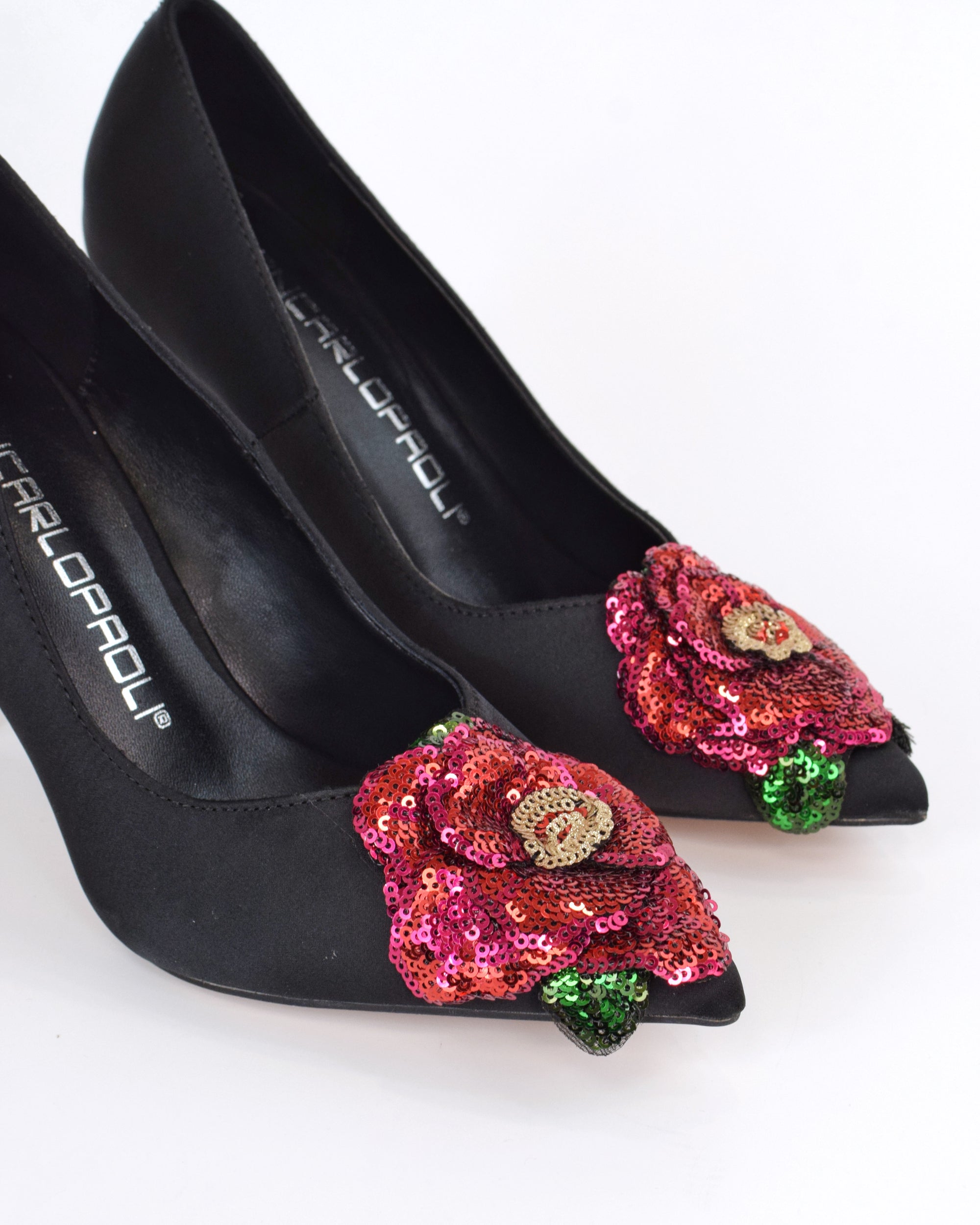 Décolleté tacco alto con fiore pailettes
