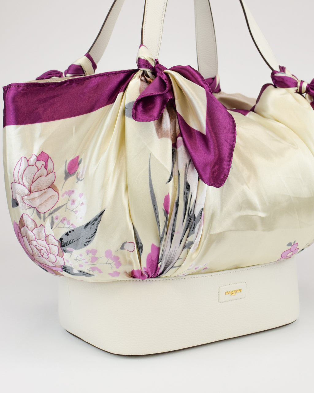 Borsa a mano in pelle e tessuto Betty