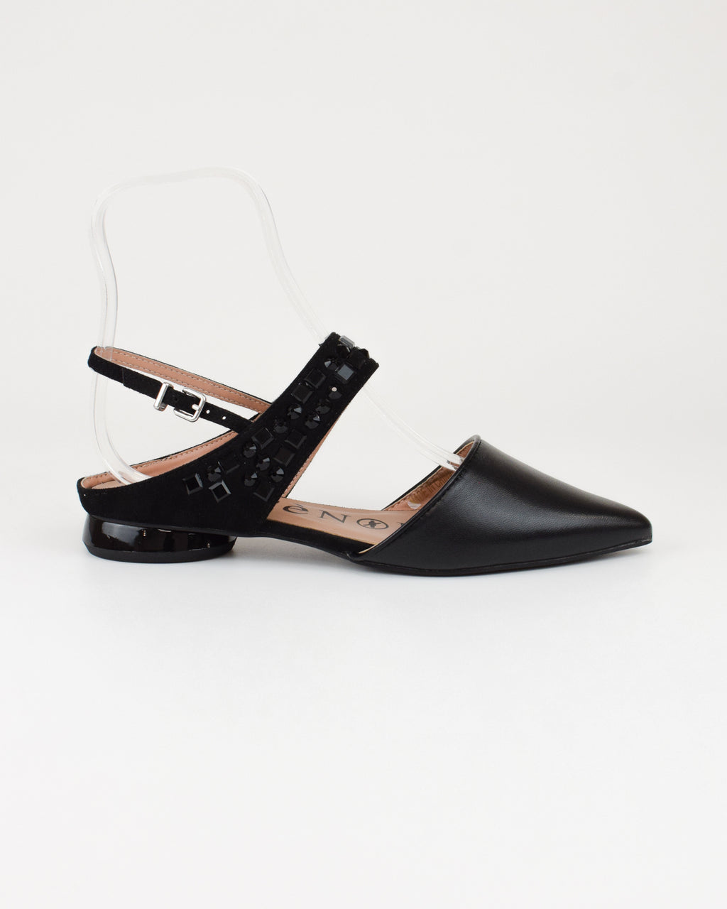 Slingback in nappa e microfibra con multistrass