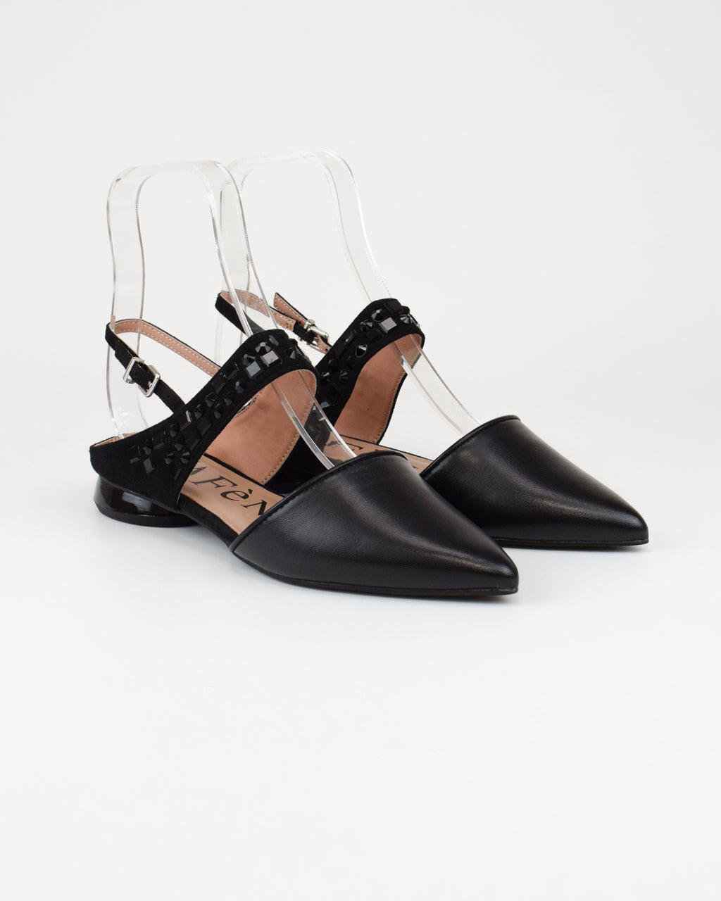 Slingback in nappa e microfibra con multistrass