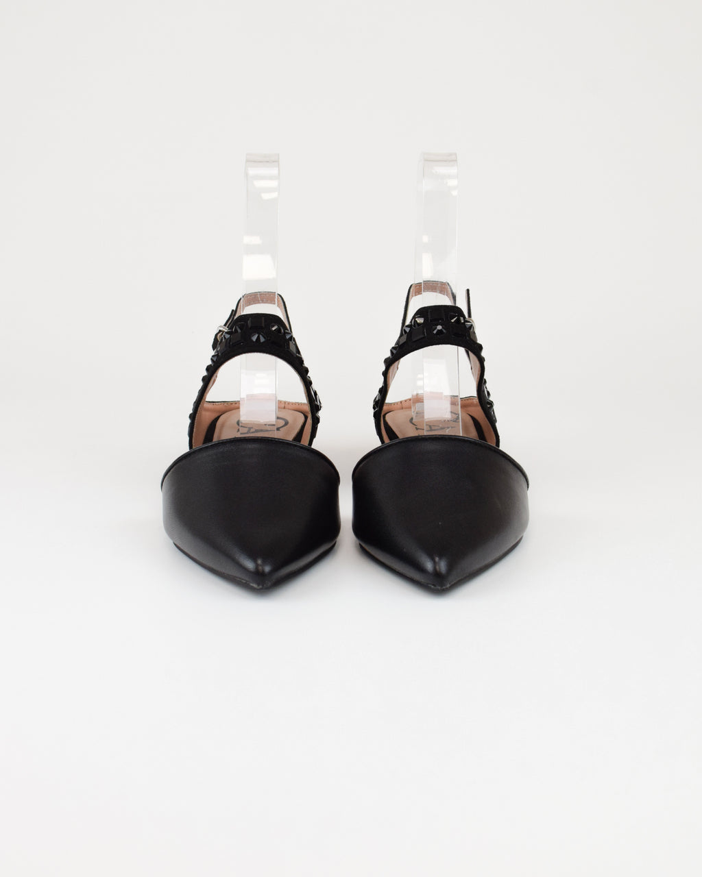 Slingback in nappa e microfibra con multistrass