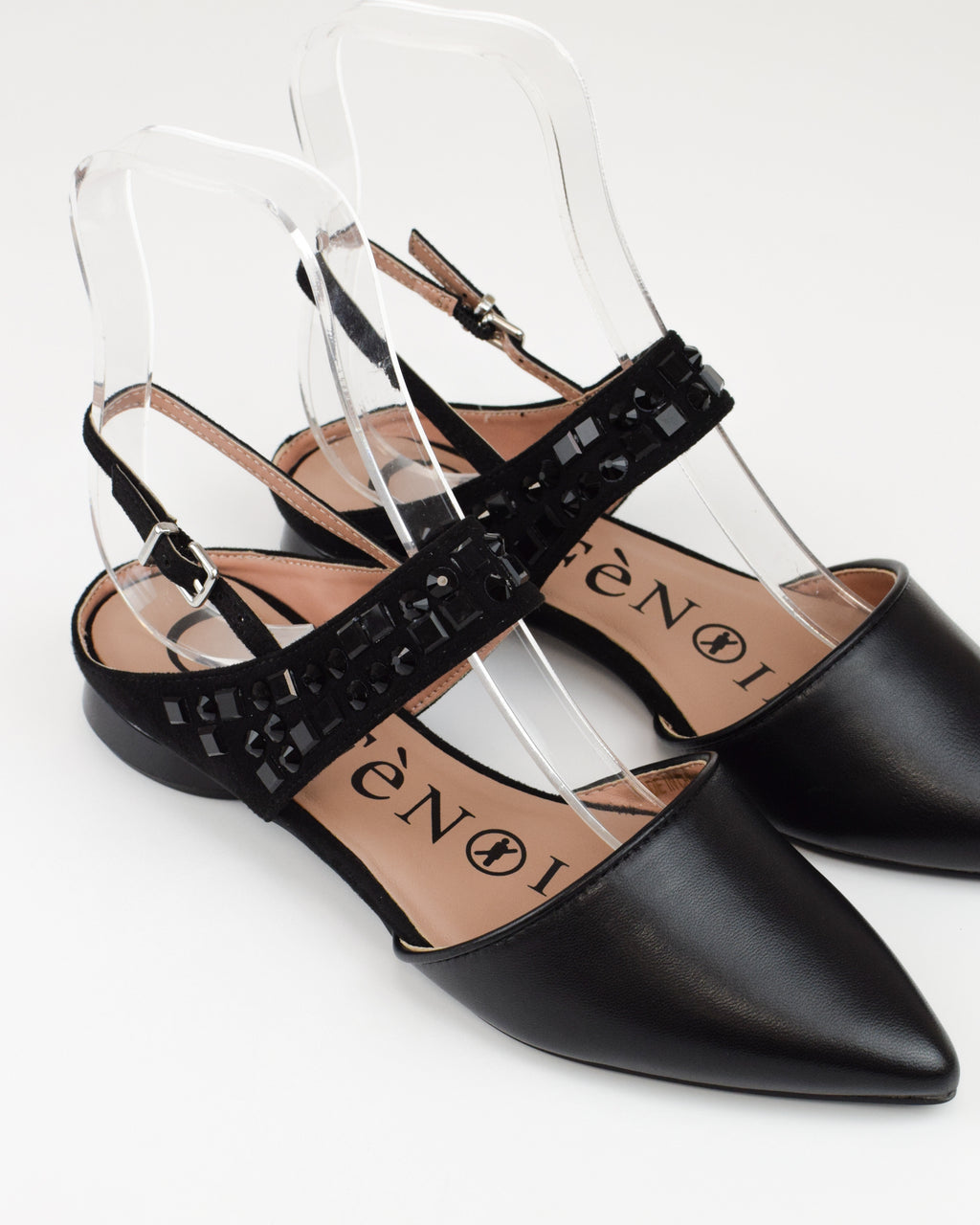 Slingback in nappa e microfibra con multistrass