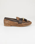 Mocassino in pelle intrecciata con nappine