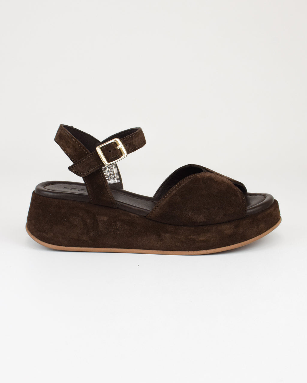 Sandalo con plateau in pelle scamosciata