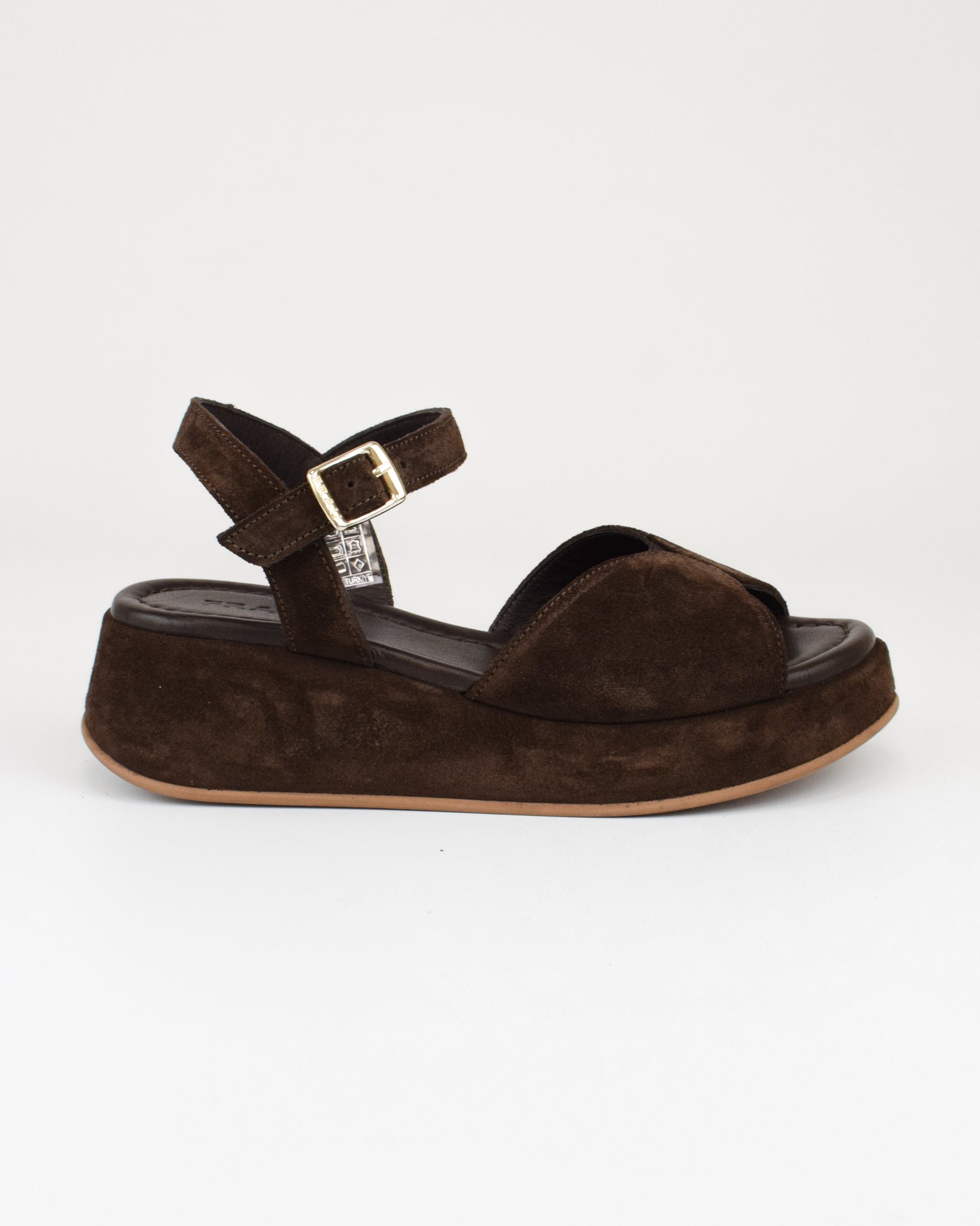 Sandalo con plateau in pelle scamosciata