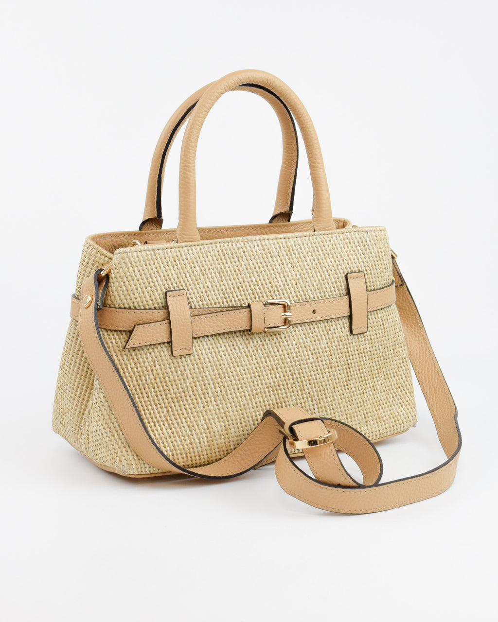 Borsa a mano in paglia e pelle