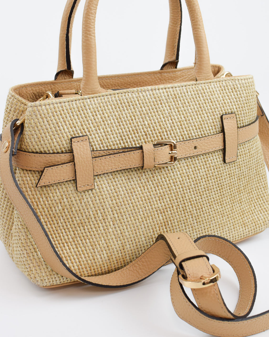 Borsa a mano in paglia e pelle