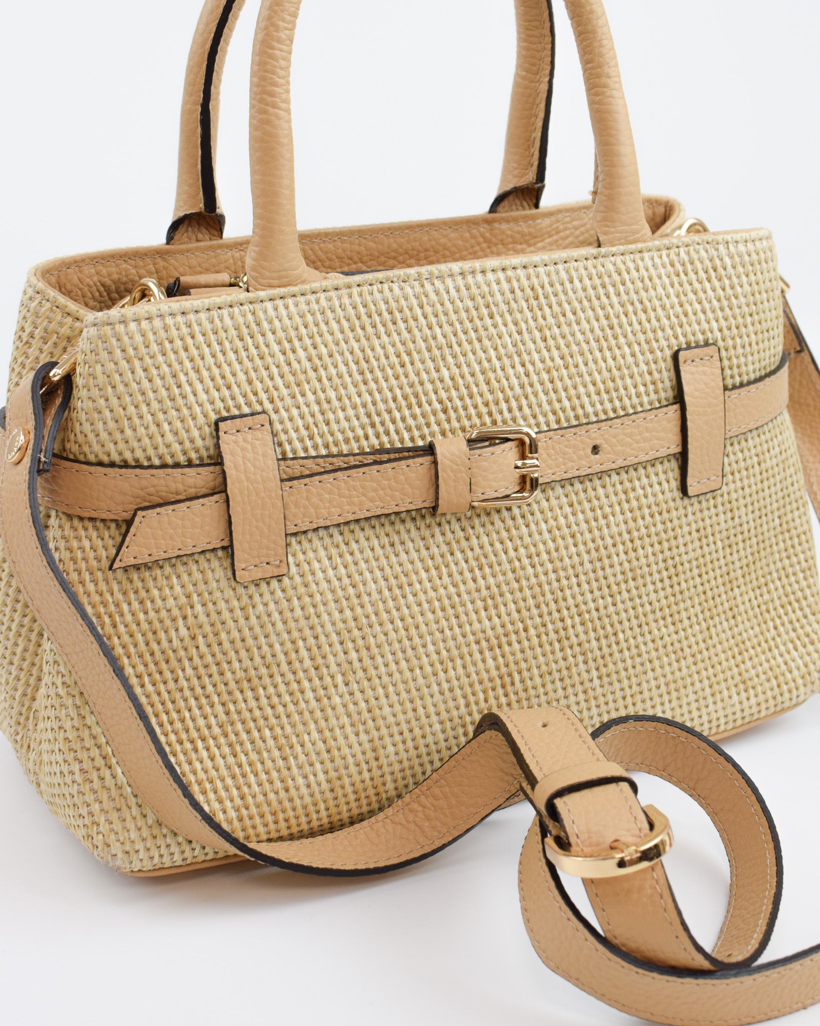 Borsa a mano in paglia e pelle