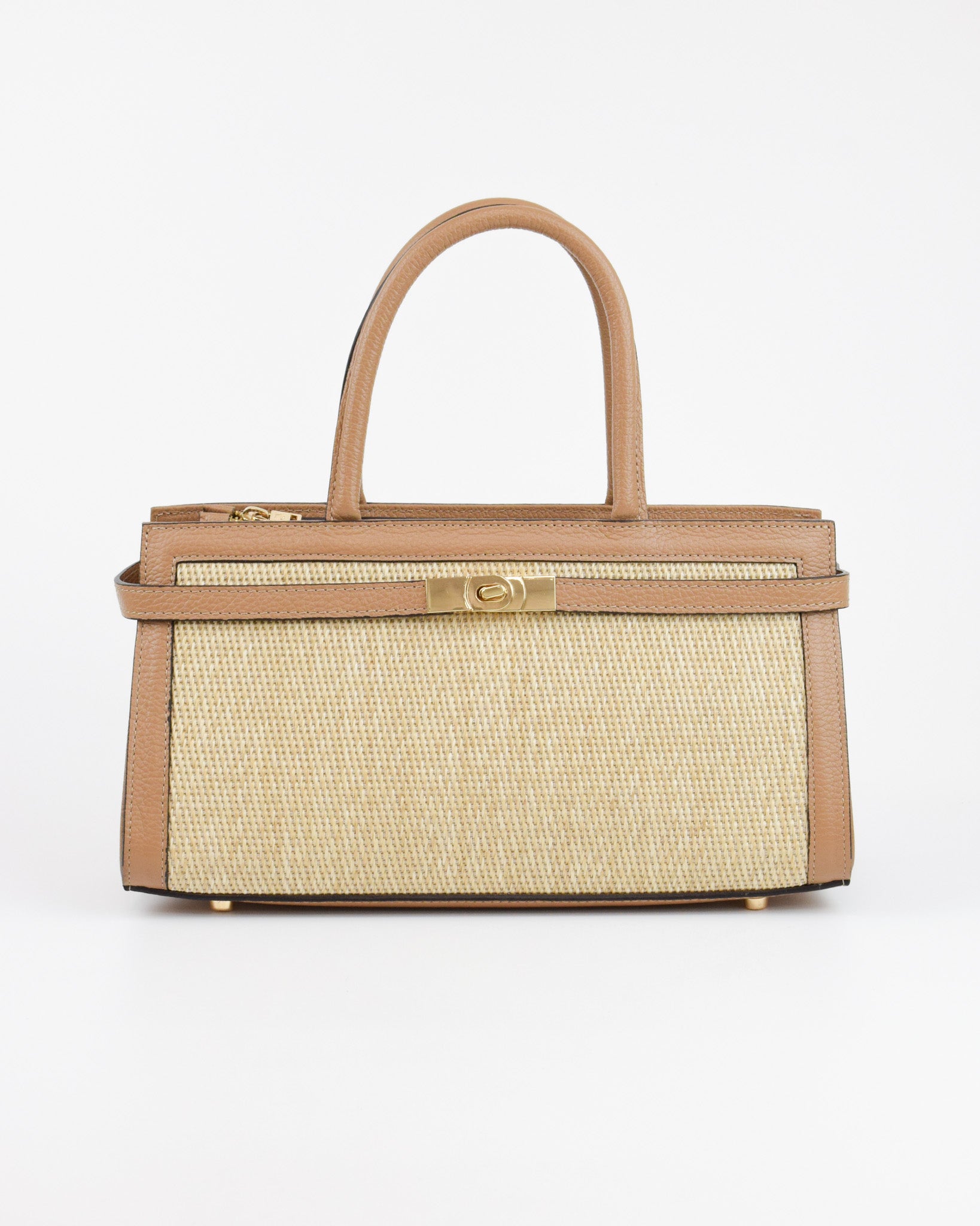 Borsa a mano in paglia e pelle