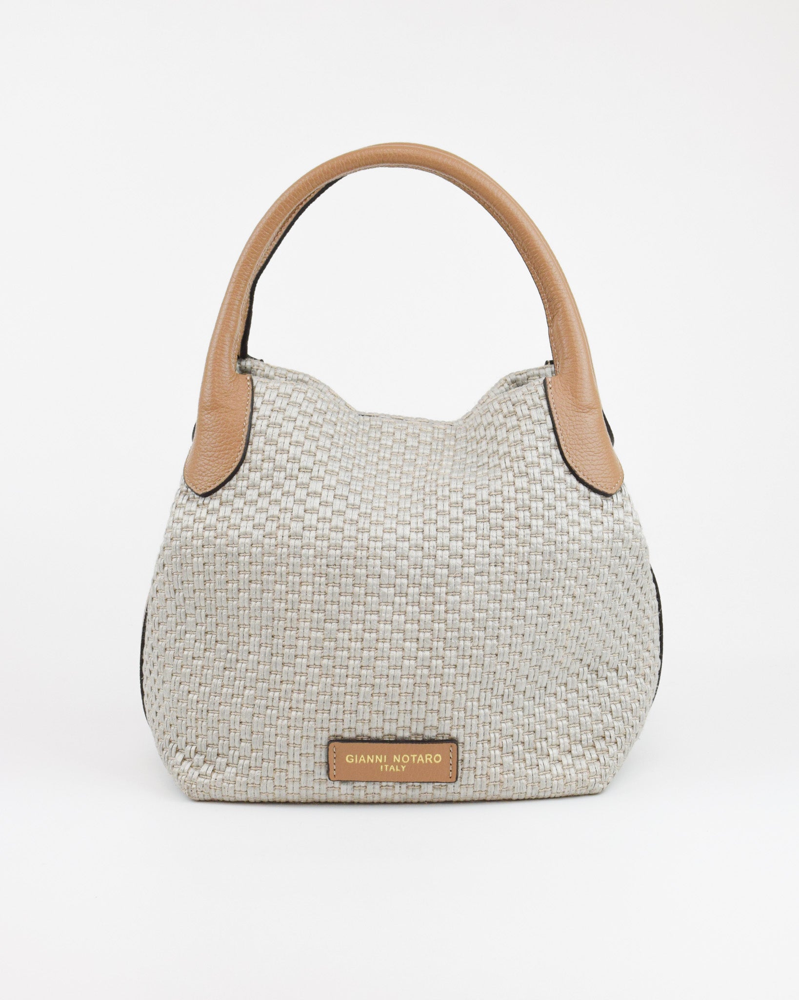 Borsa a mano in rafia e pelle