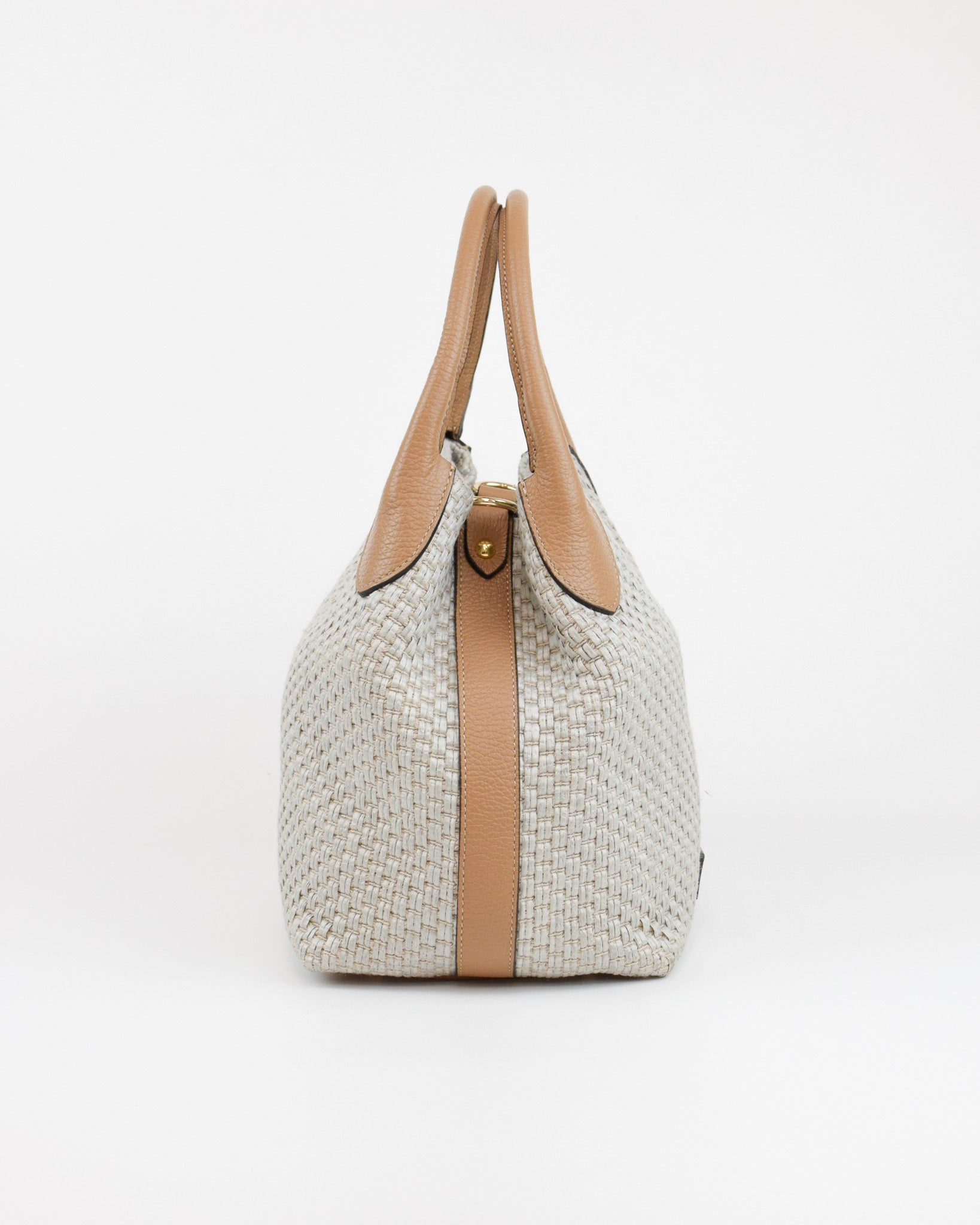 Borsa a mano in rafia e pelle