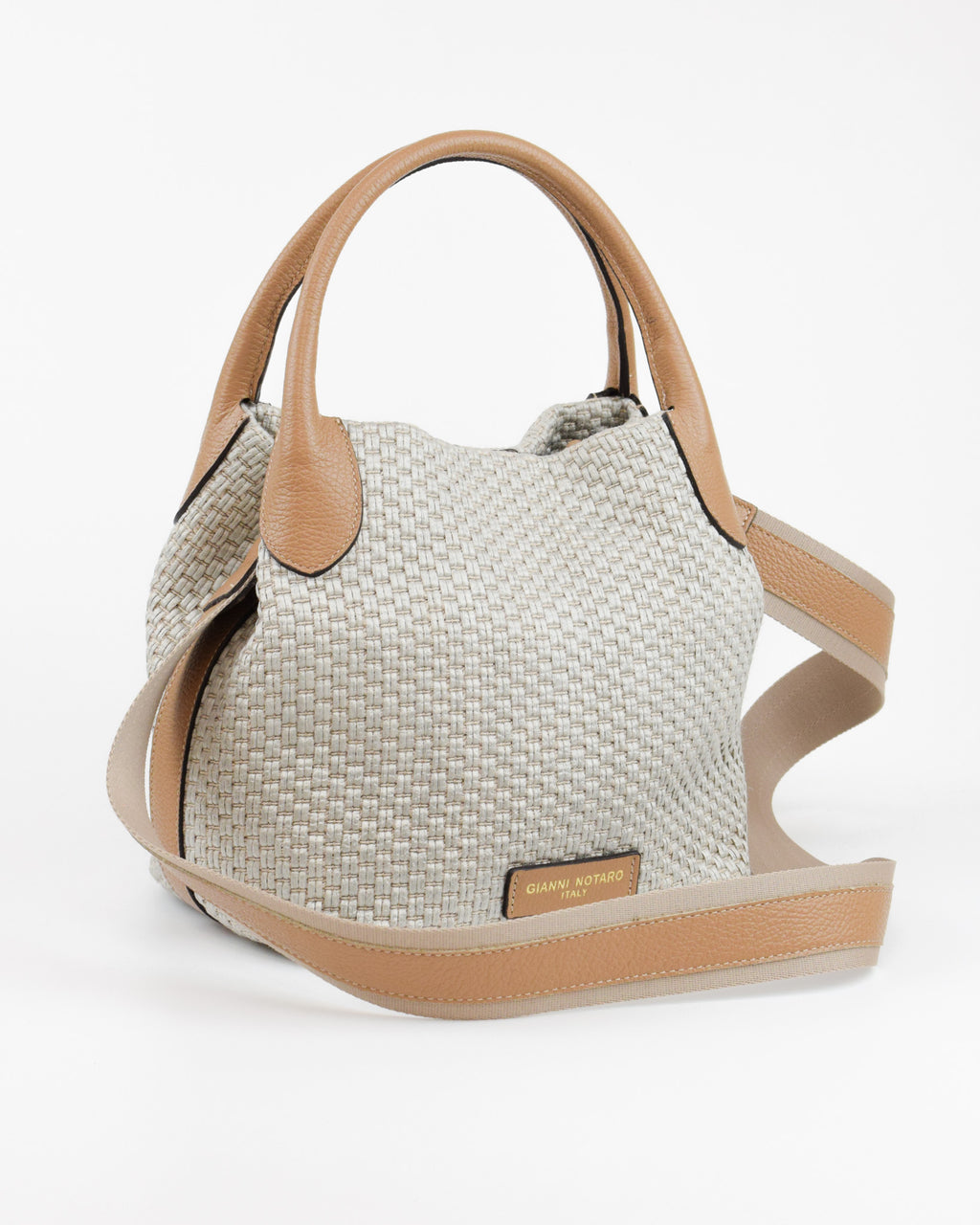 Borsa a mano in rafia e pelle