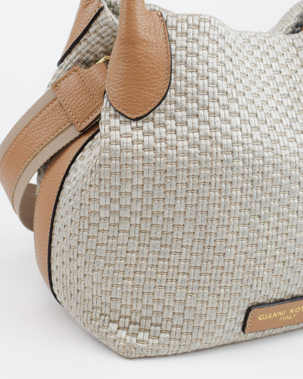 Borsa a mano in rafia e pelle