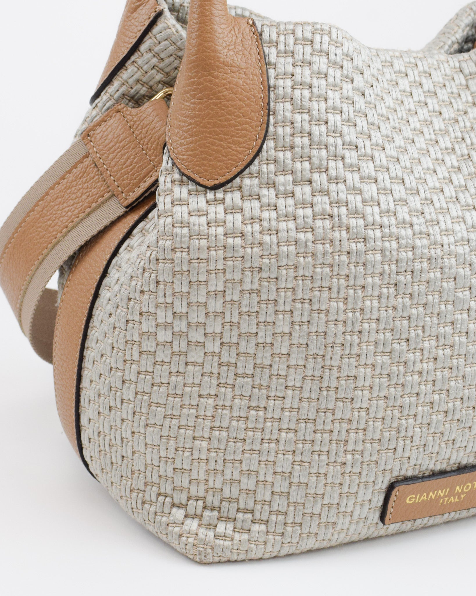Borsa a mano in rafia e pelle