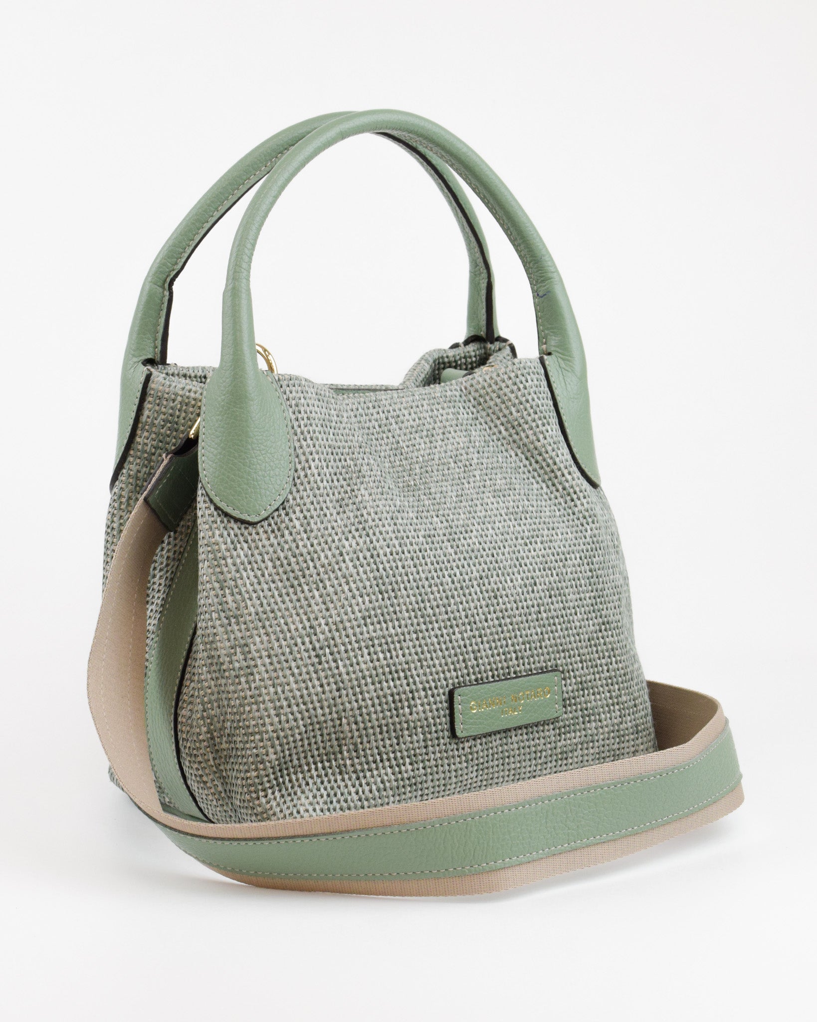Borsa a mano in paglia e pelle