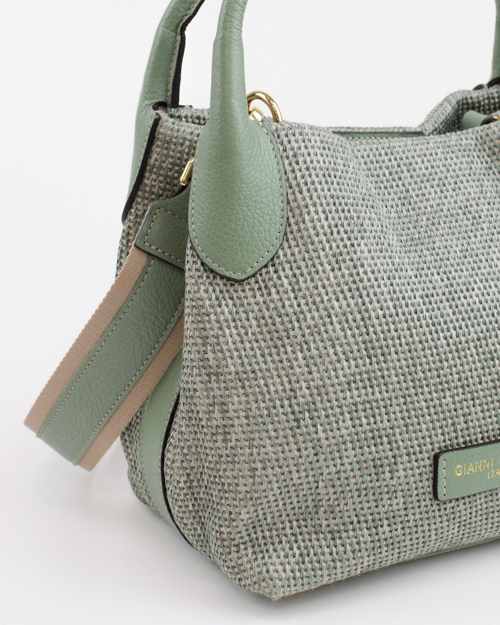 Borsa a mano in paglia e pelle