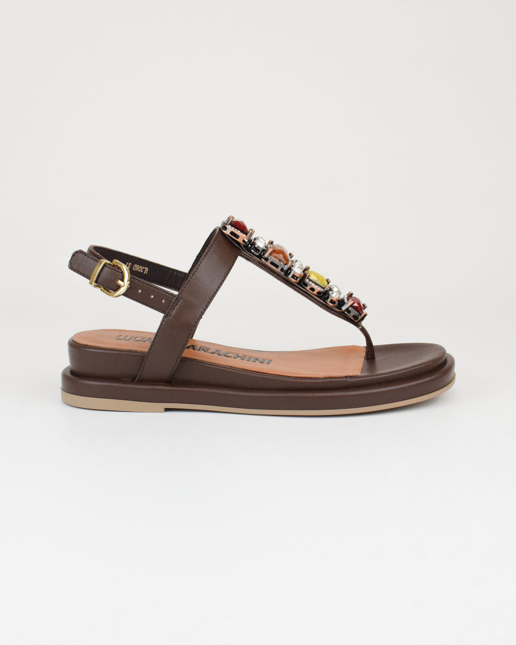 Sandalo in pelle con cinturino e pietre