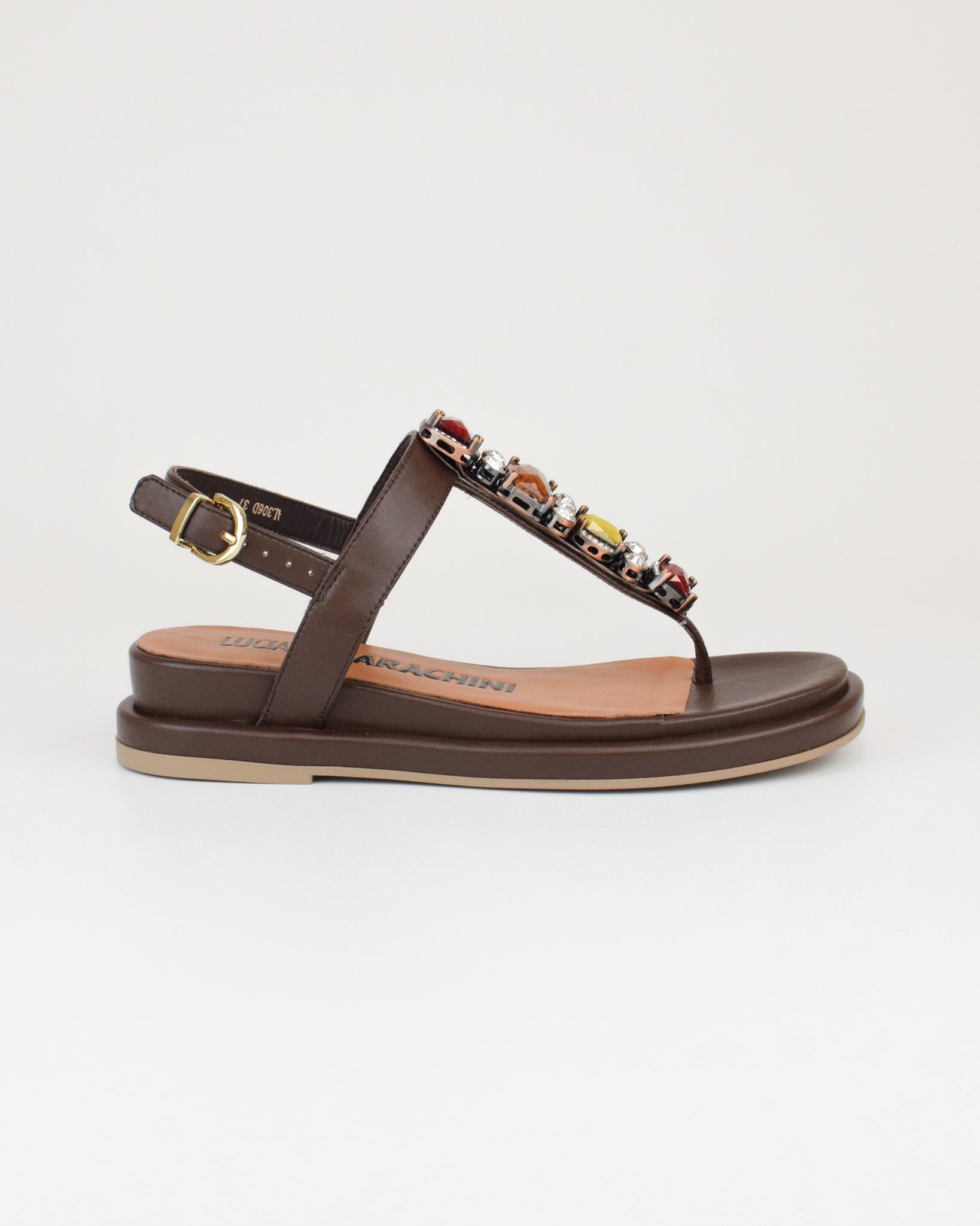Sandalo in pelle con cinturino e pietre