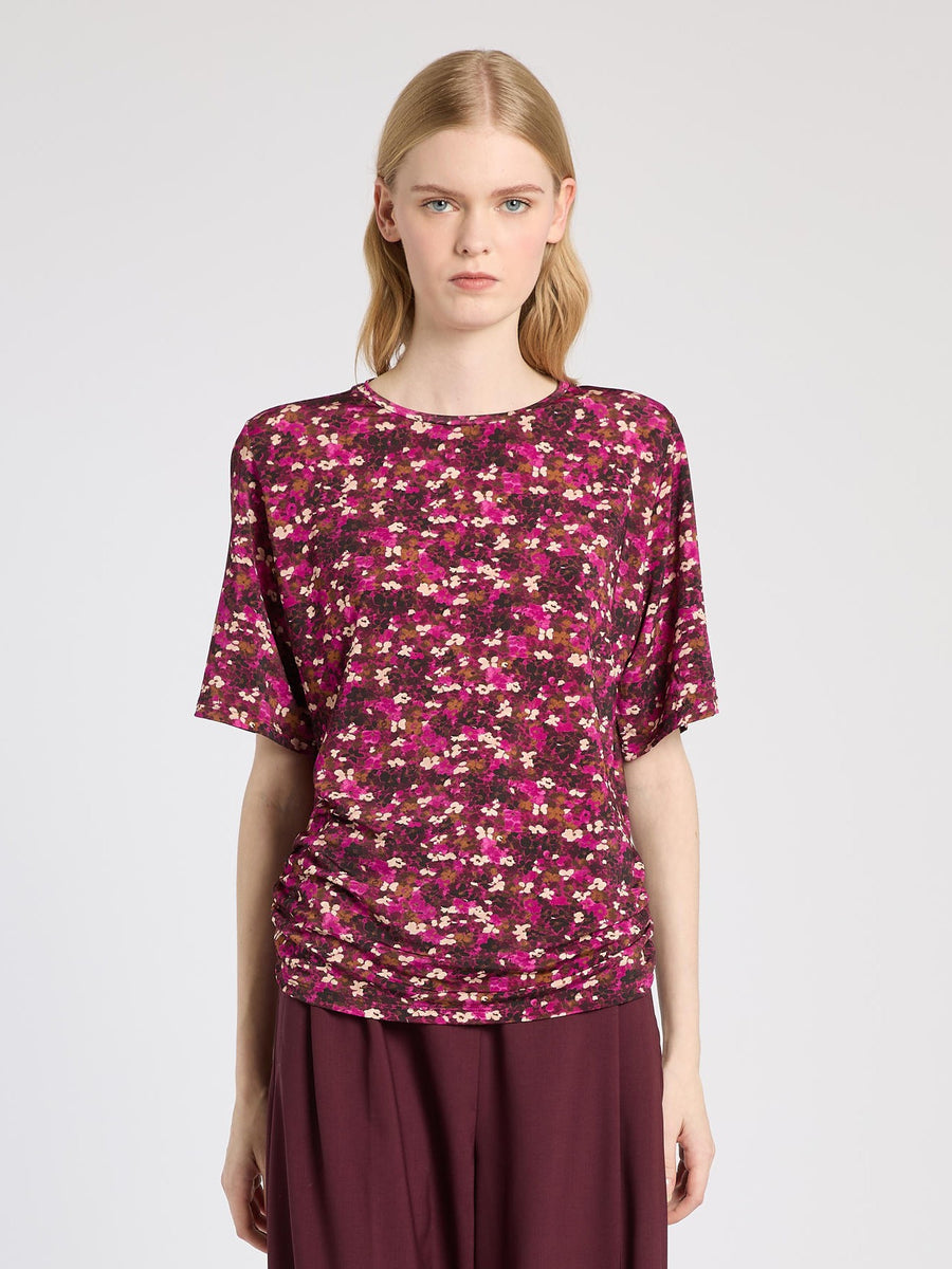T-shirt in jersey stampato con drappeggio Mllabito