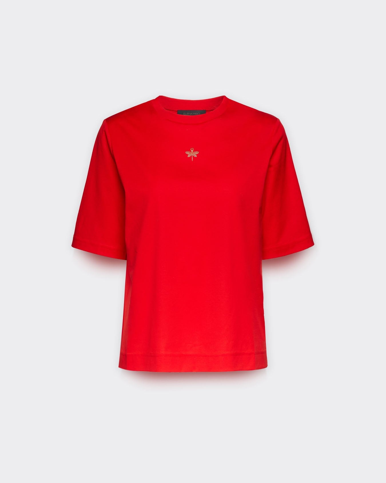T-shirt con piccola libellula in strass