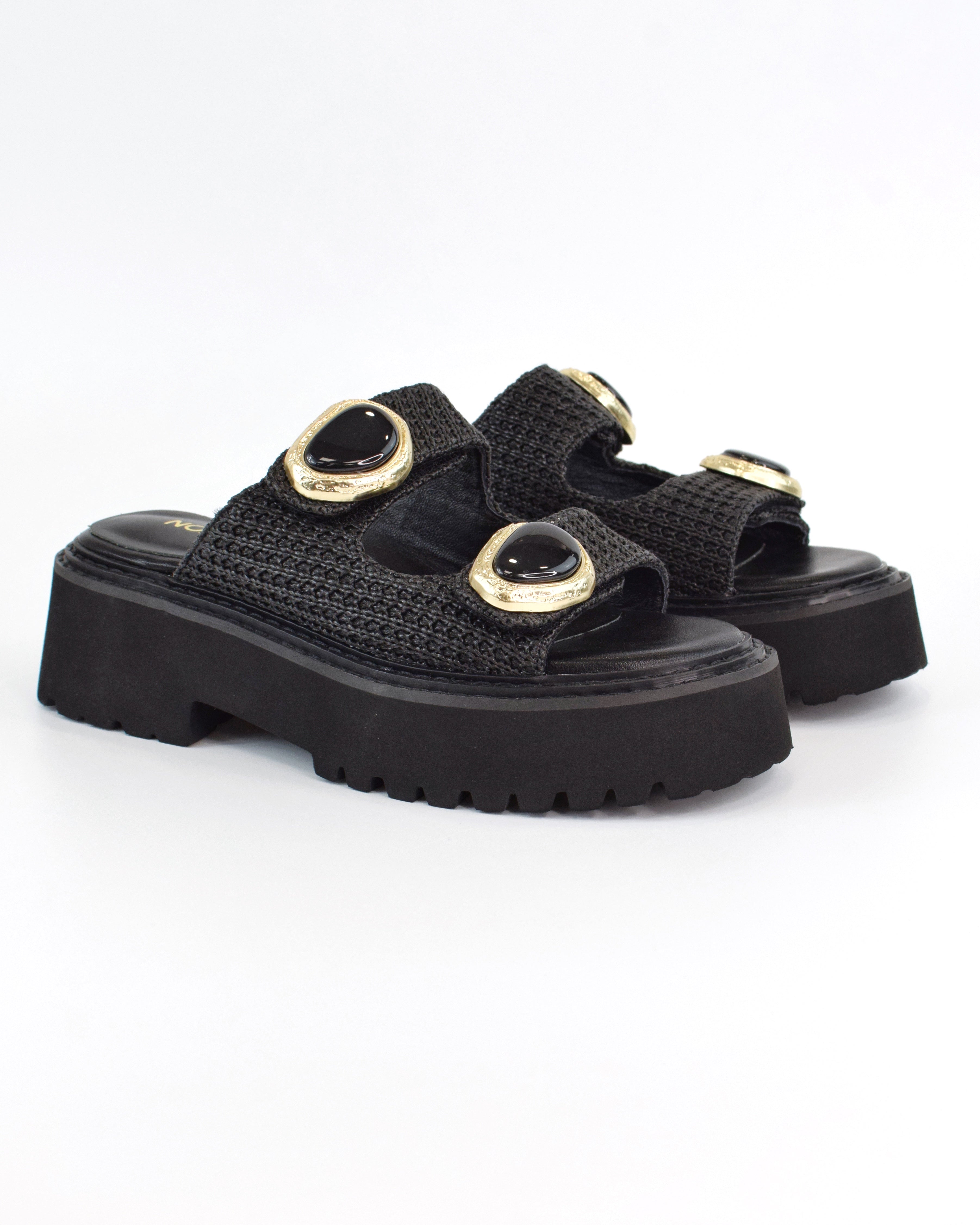 Sandalo flat con doppia fibbia gioiello