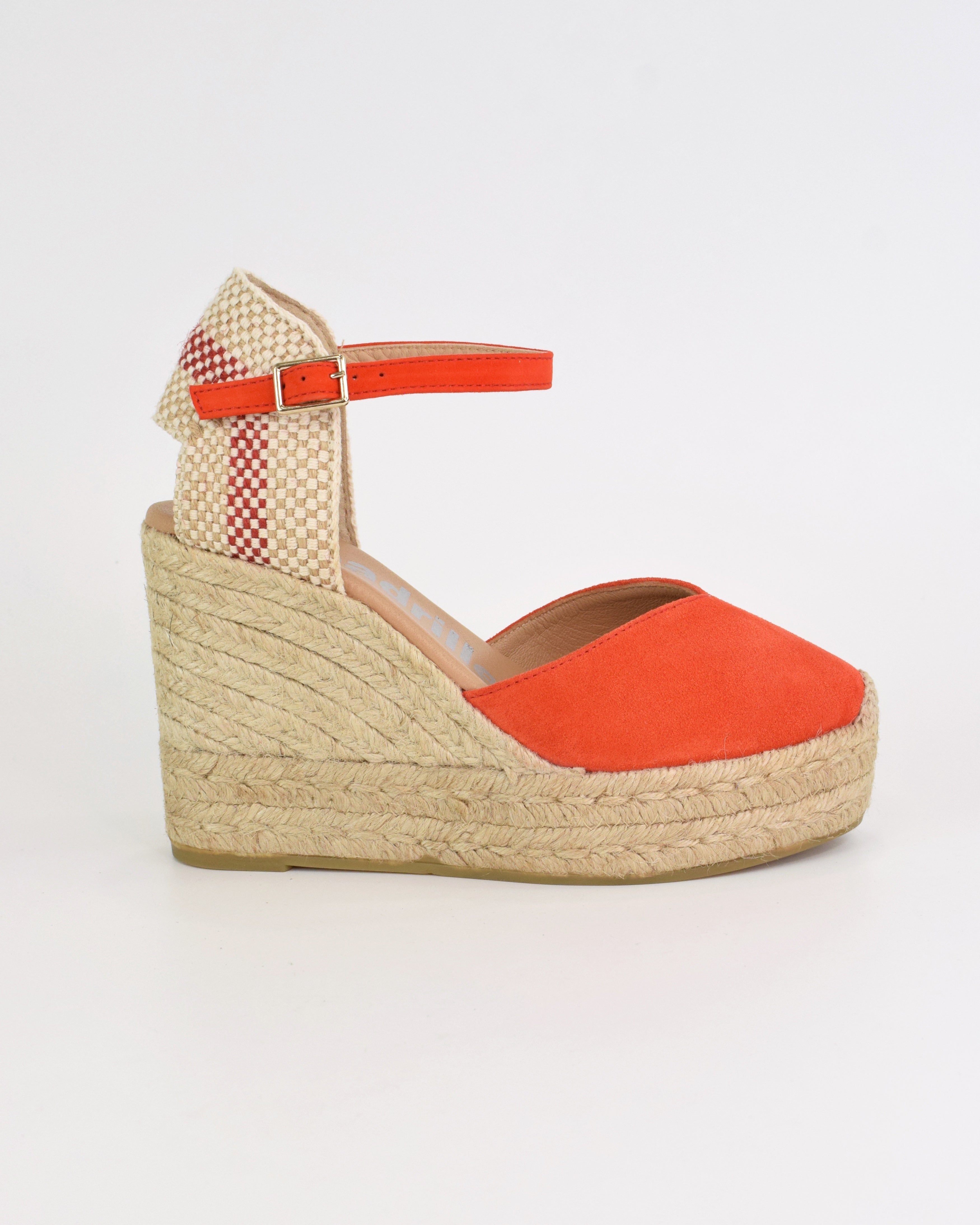 Espadrilles in camoscio con zeppa e tallone intrecciato