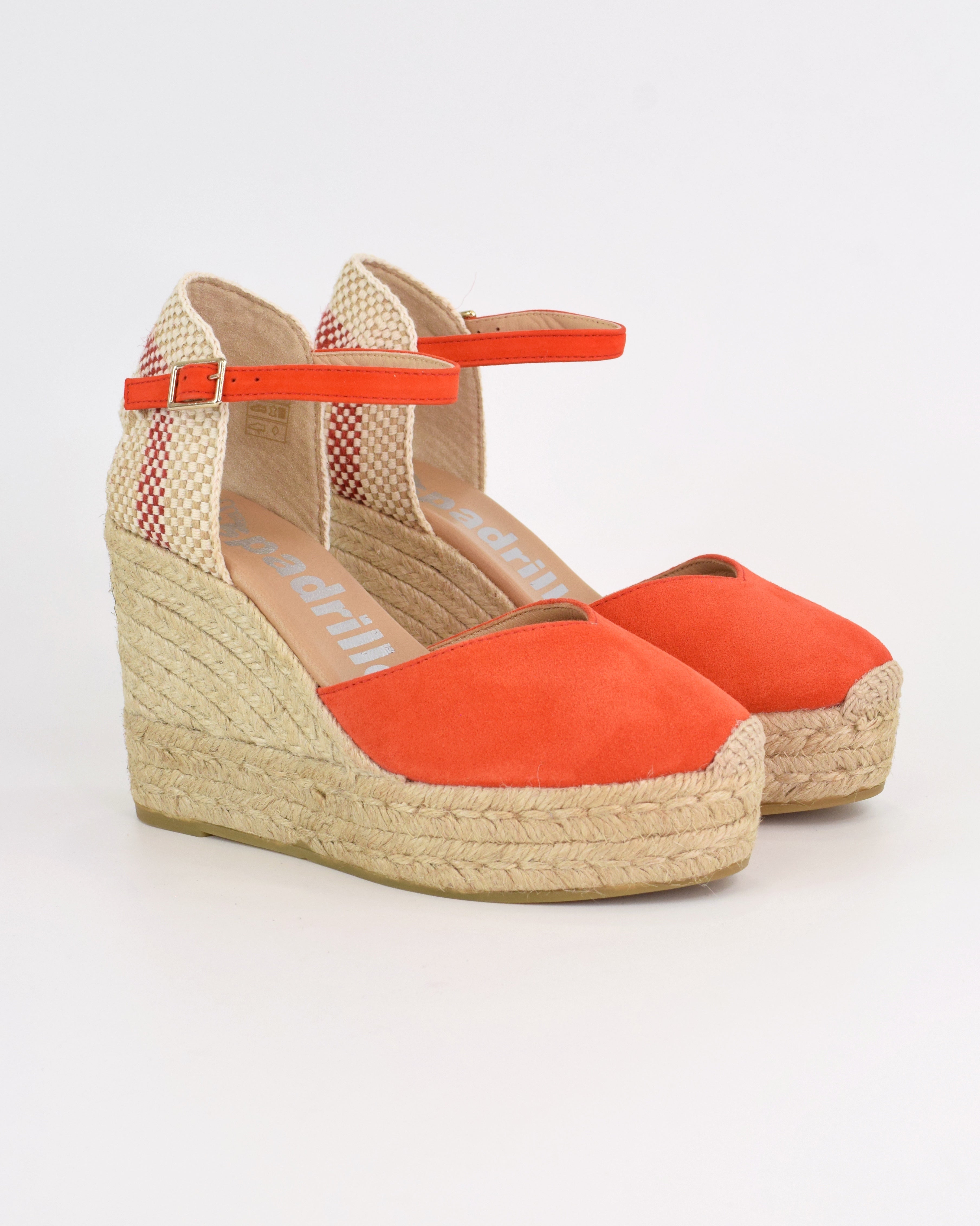 Espadrilles in camoscio con zeppa e tallone intrecciato