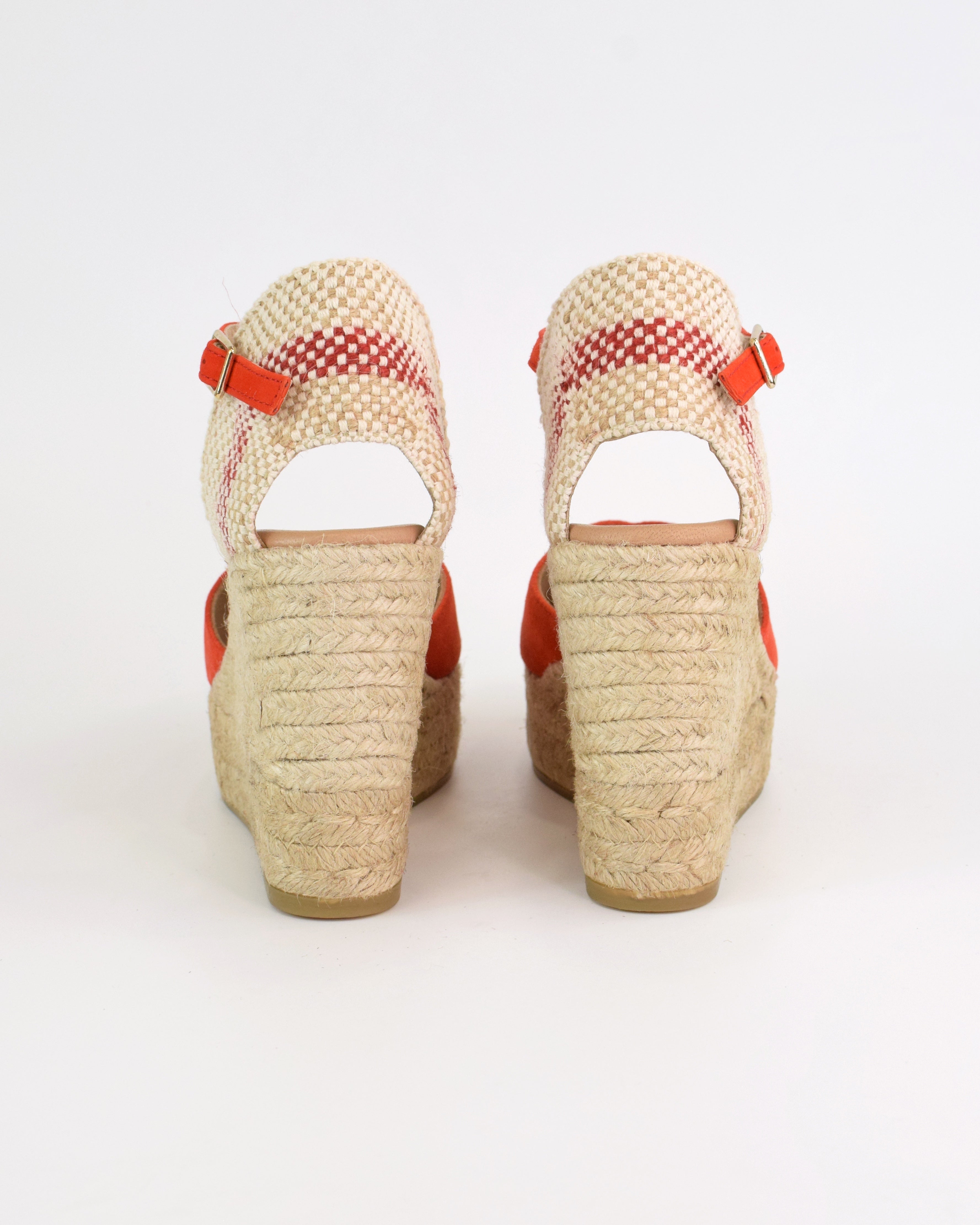 Espadrilles in camoscio con zeppa e tallone intrecciato