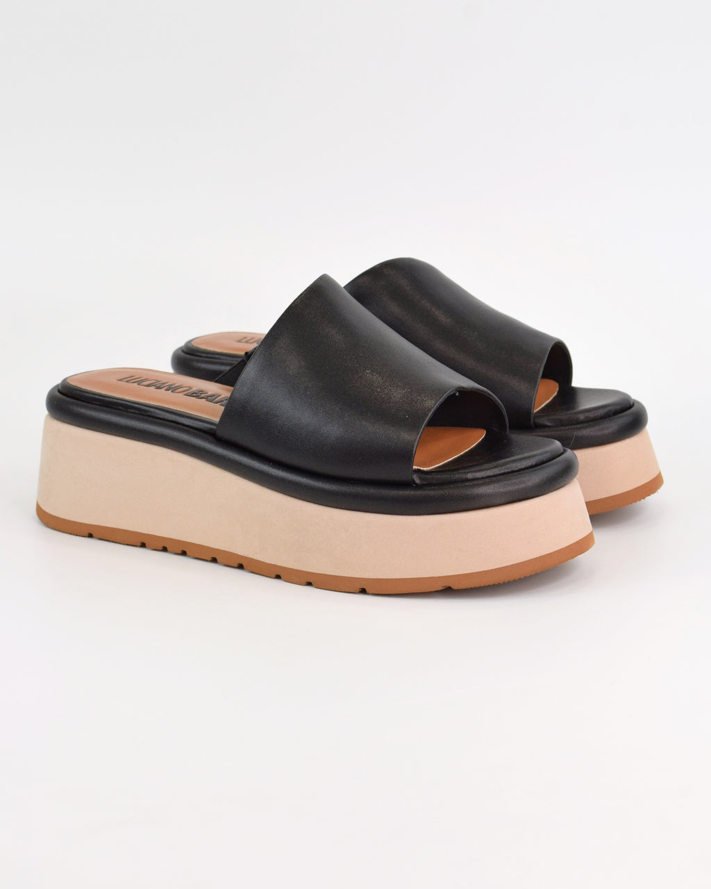 Ciabatta platform in pelle con suola bicolore