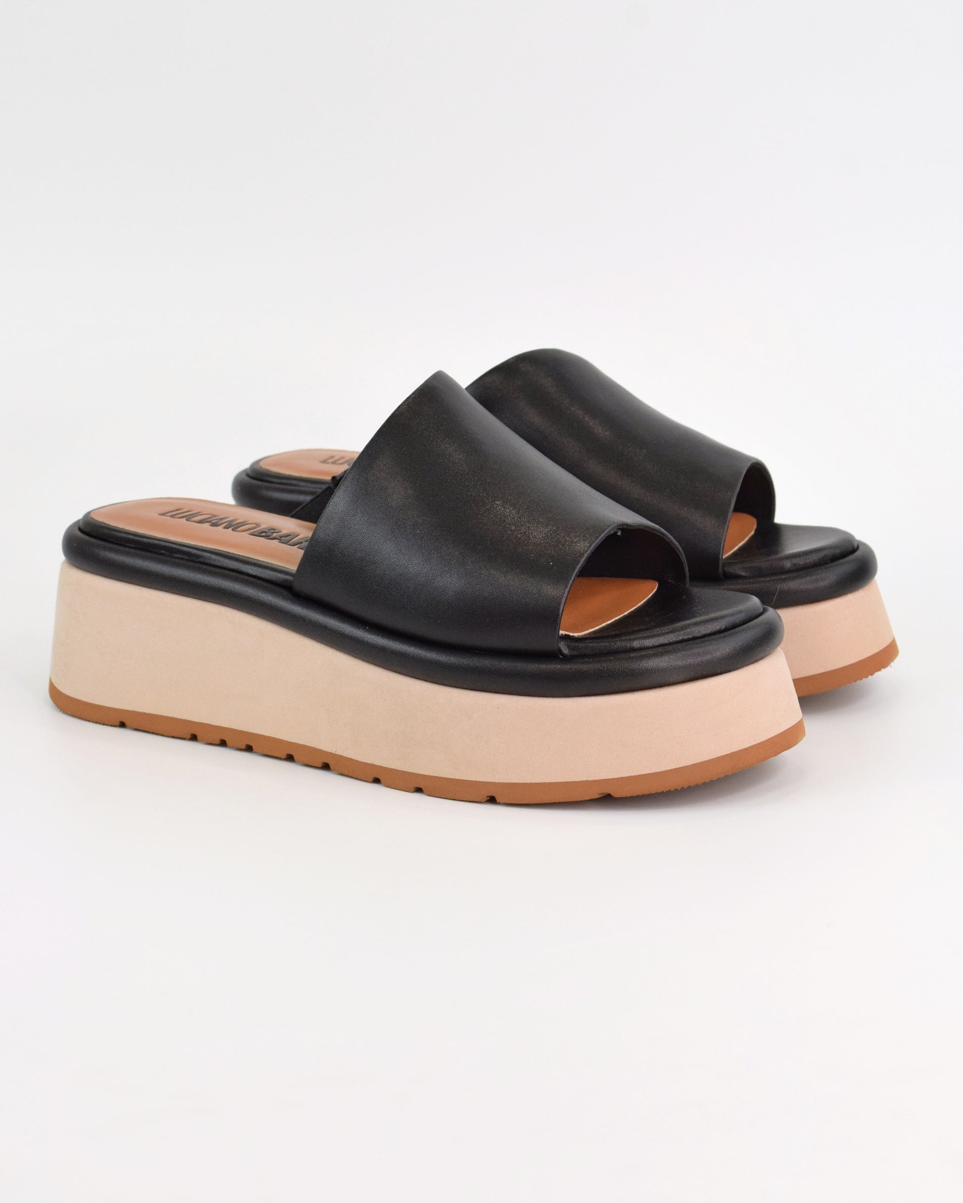 Ciabatta platform in pelle con suola bicolore