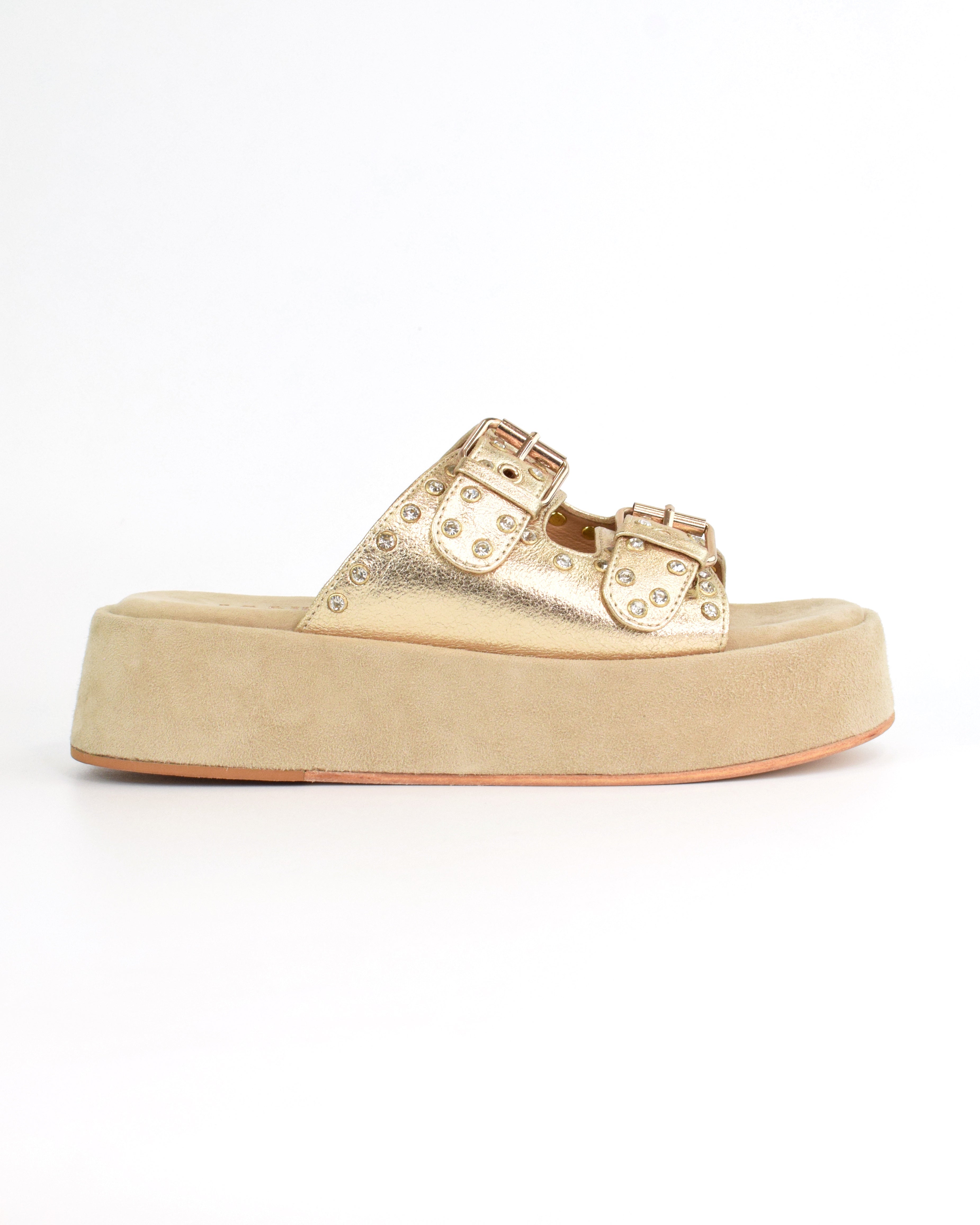 Ciabatta platform con fibbie gioiello