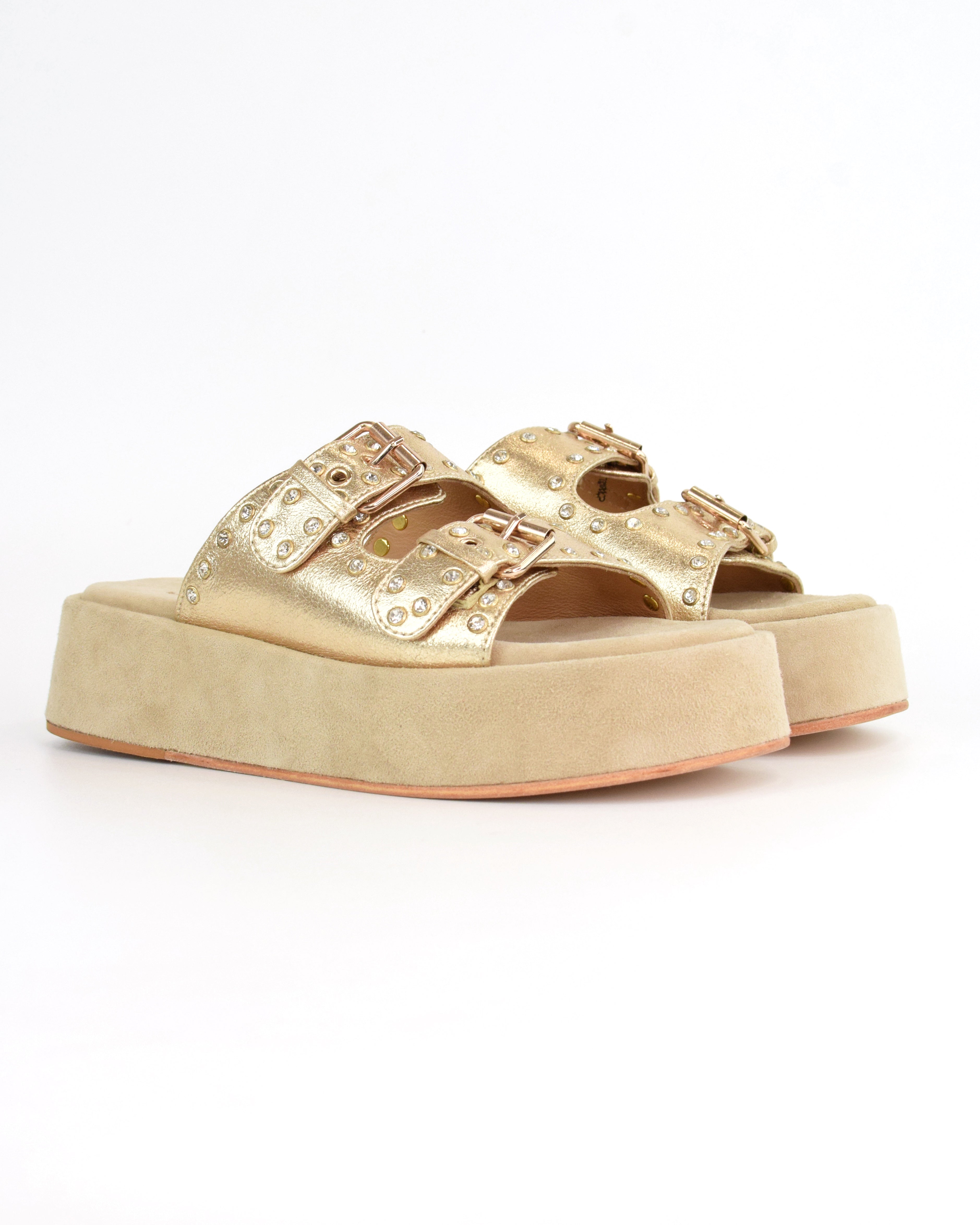 Ciabatta platform con fibbie gioiello