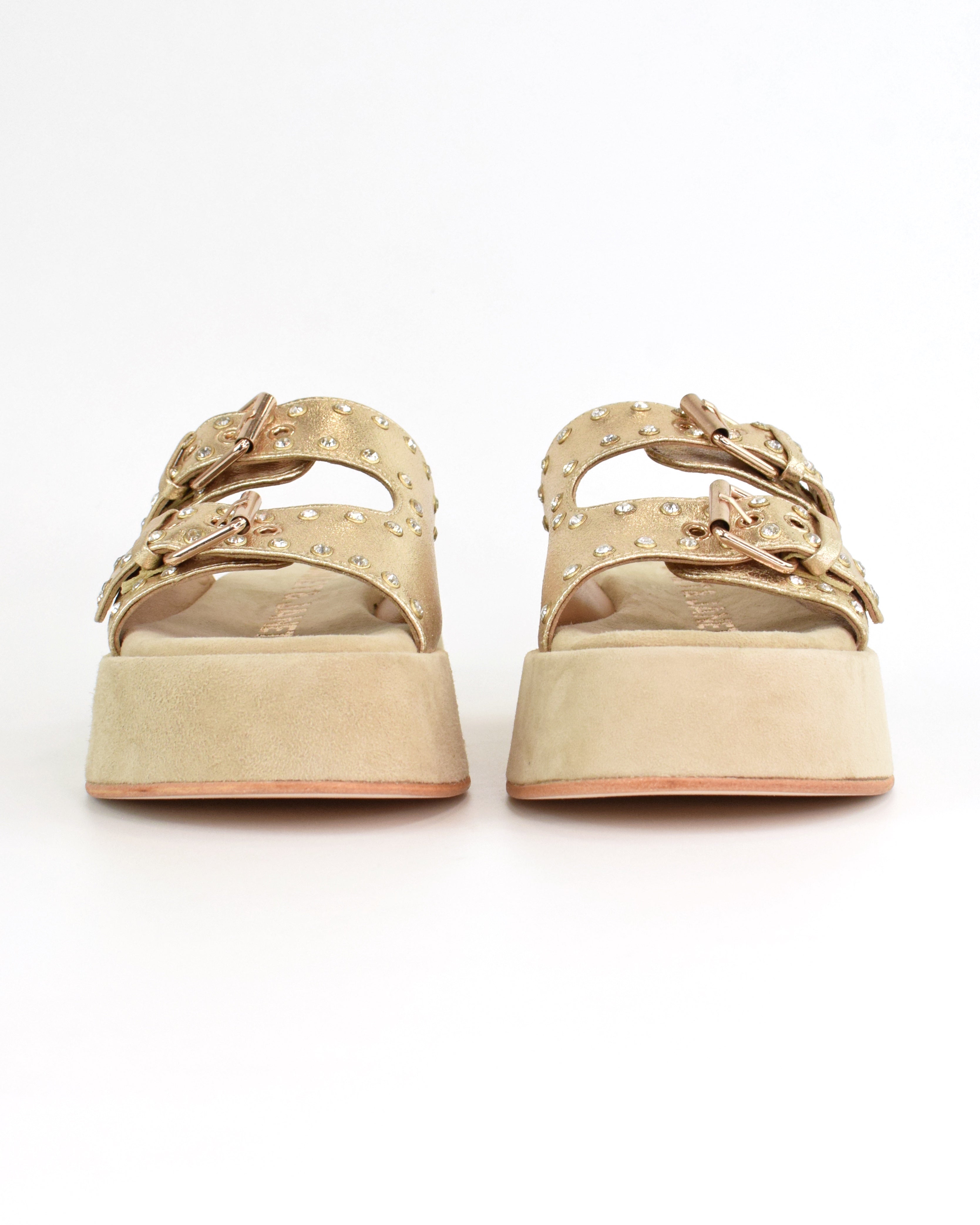 Ciabatta platform con fibbie gioiello