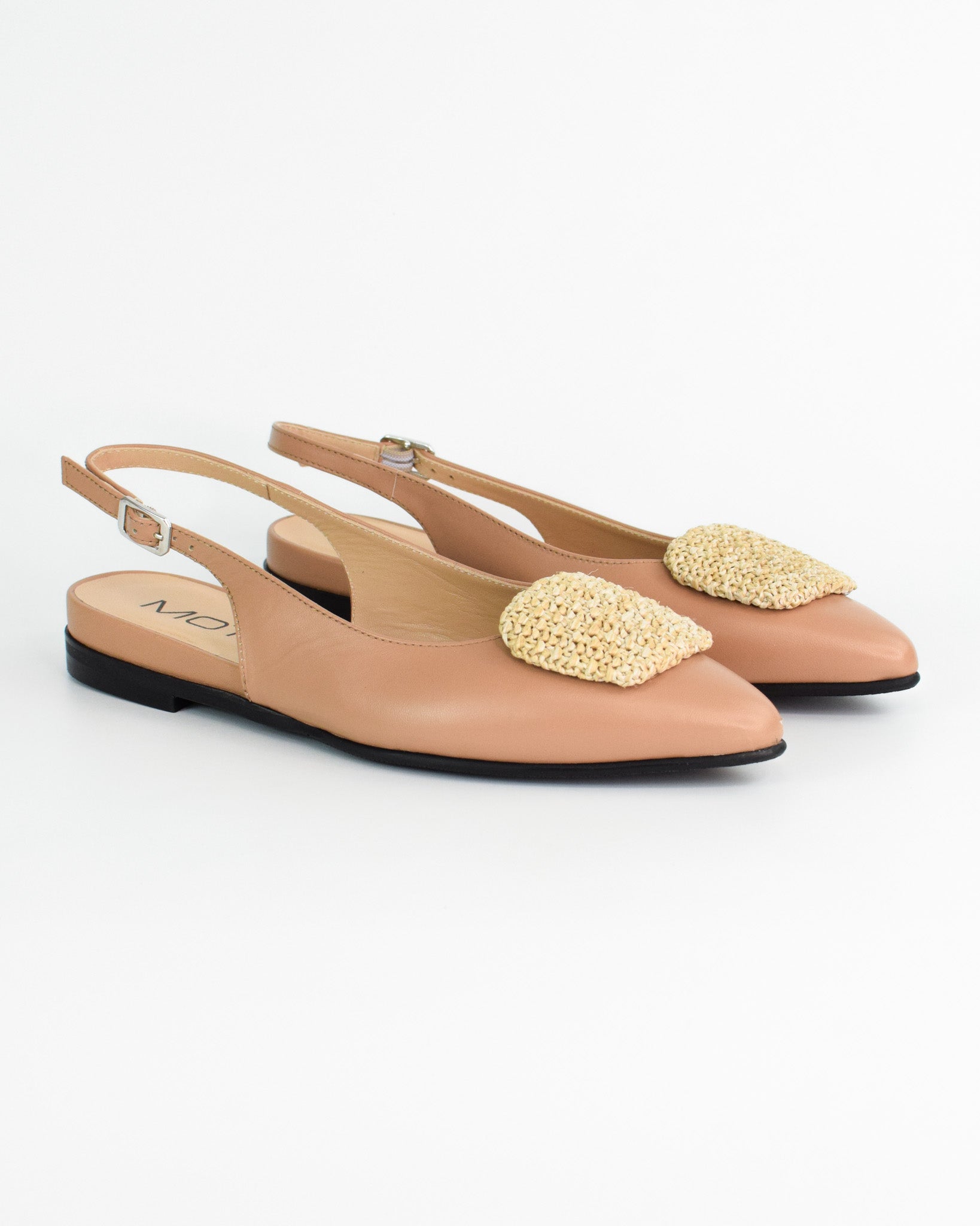 Ballerina slingback con applicazione in rafia