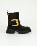 Stivaletto in pelle e suede con fibbia