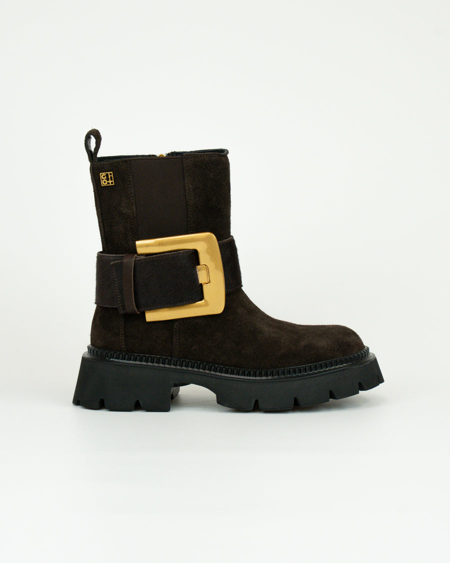 Stivaletto in pelle e suede con fibbia