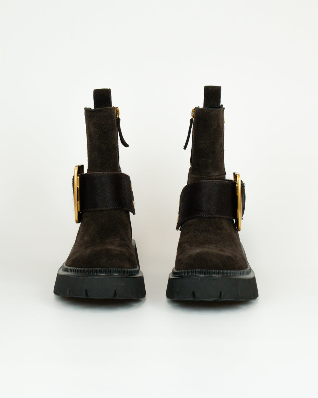 Stivaletto in pelle e suede con fibbia