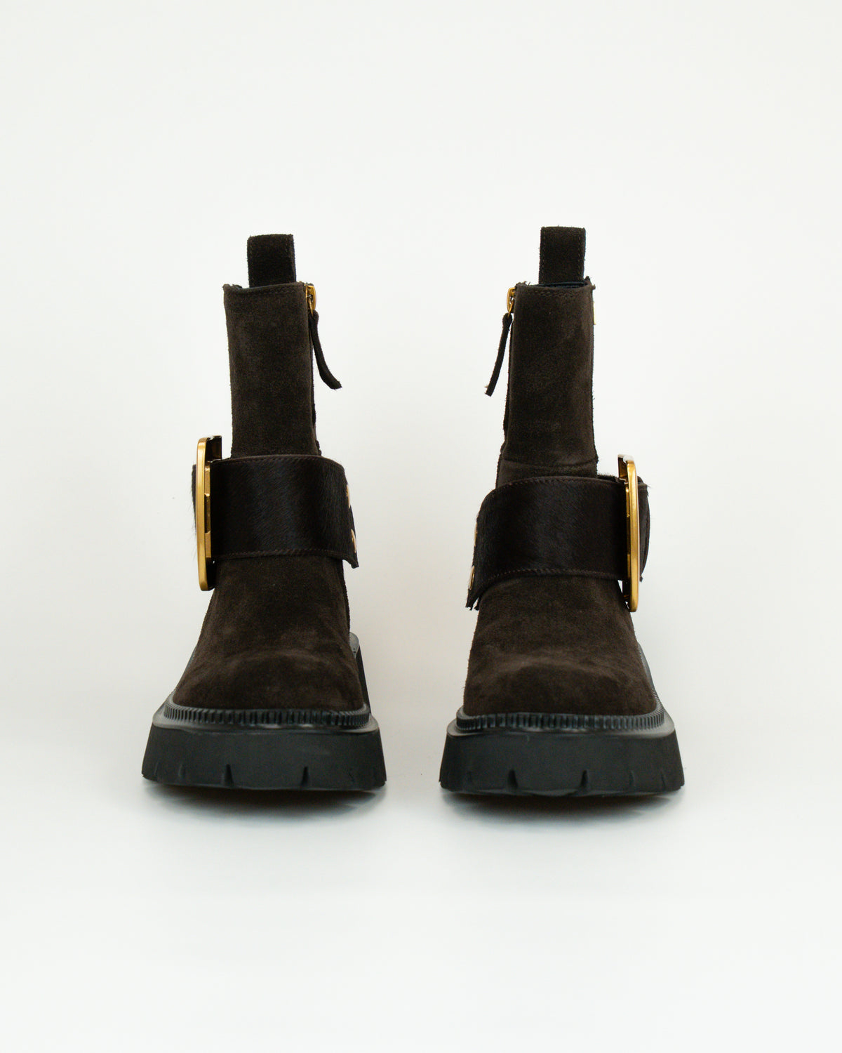 Stivaletto in pelle e suede con fibbia