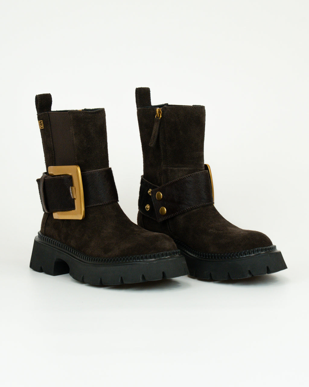 Stivaletto in pelle e suede con fibbia