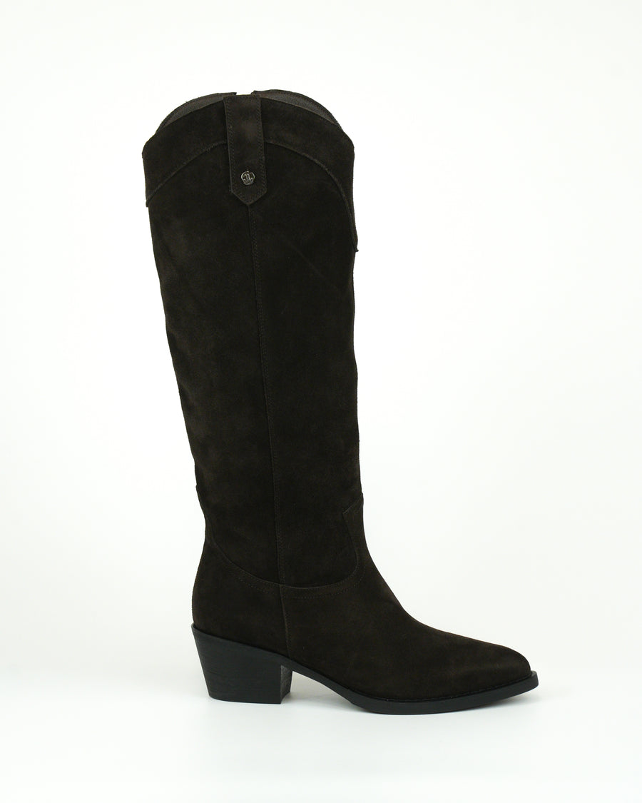 Stivale western in camoscio con tacco largo
