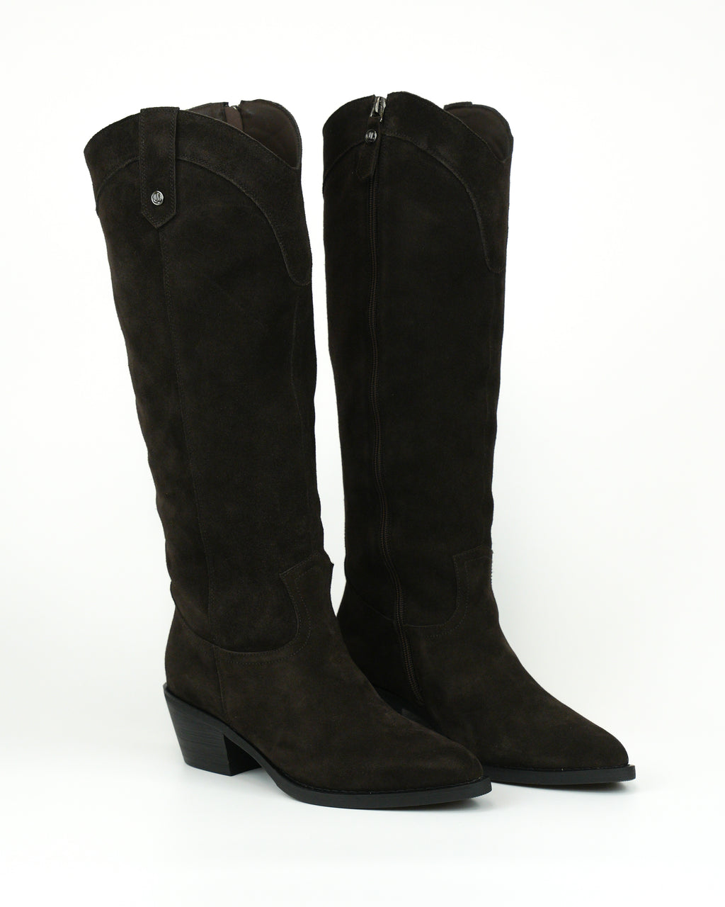 Stivale western in camoscio con tacco largo