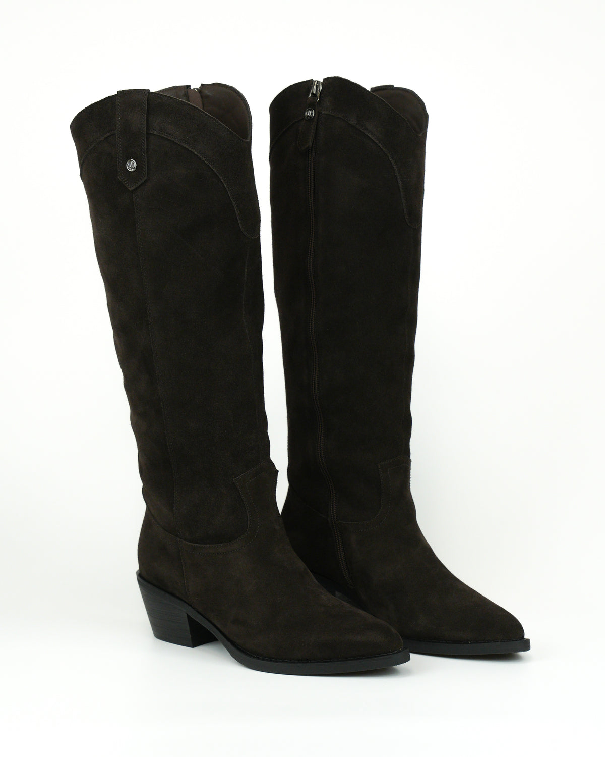 Stivale western in camoscio con tacco largo