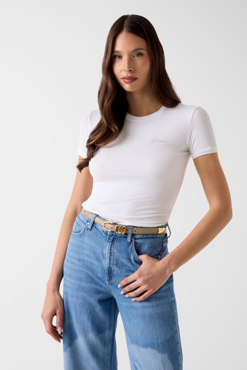 T-shirt con logo di strass