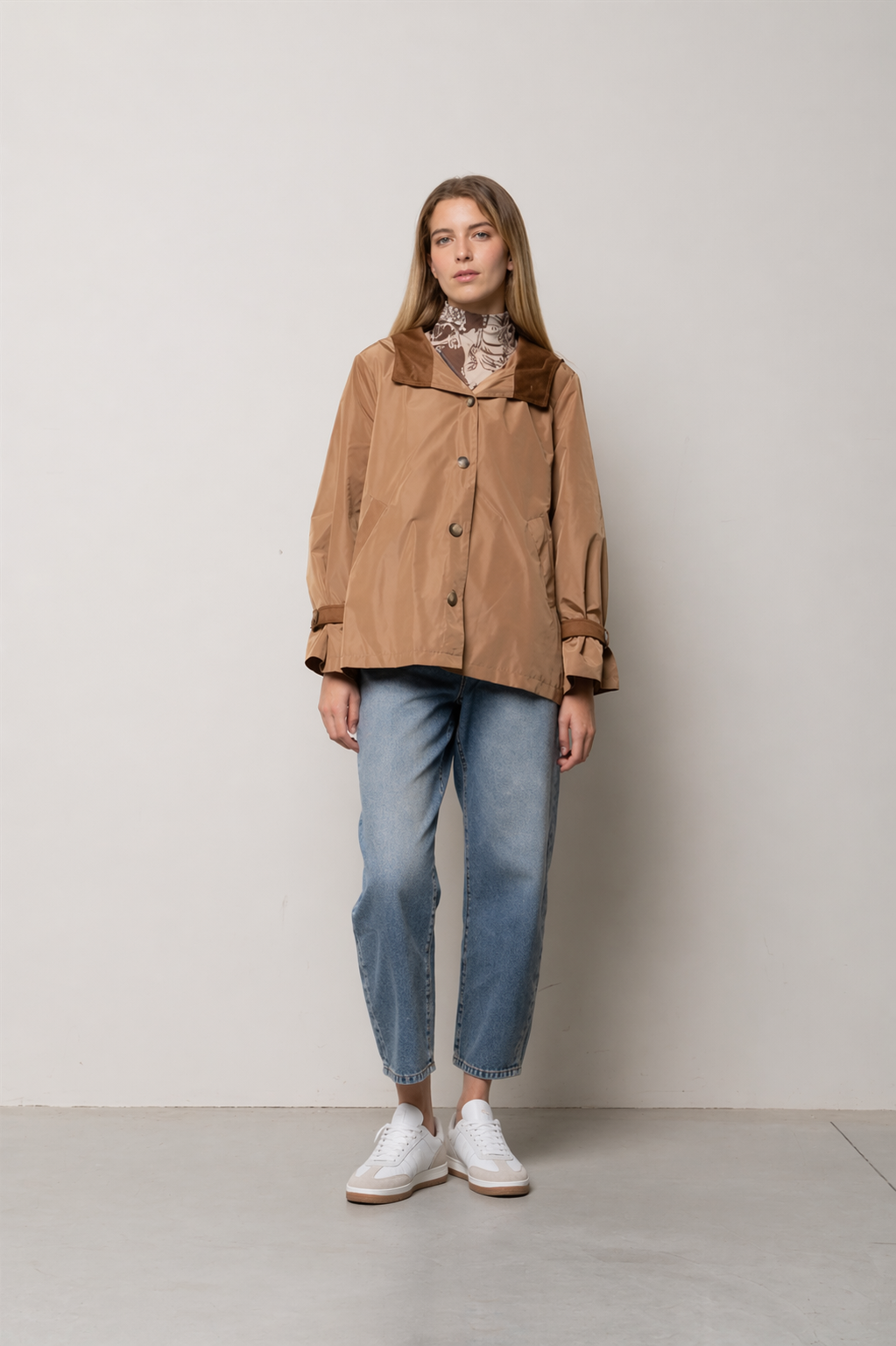 Parka in nylon con dettagli scamosciati