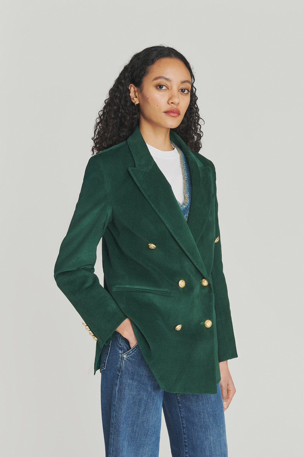 Blazer doppipetto in velluto liscio