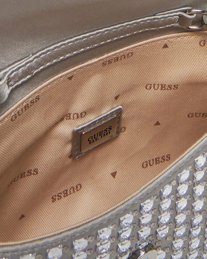Borsetta trapuntata con strass e catena